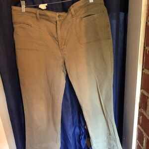 Green size 14  Bum Equipment stretchable cropped pants, zipper, belt buckles